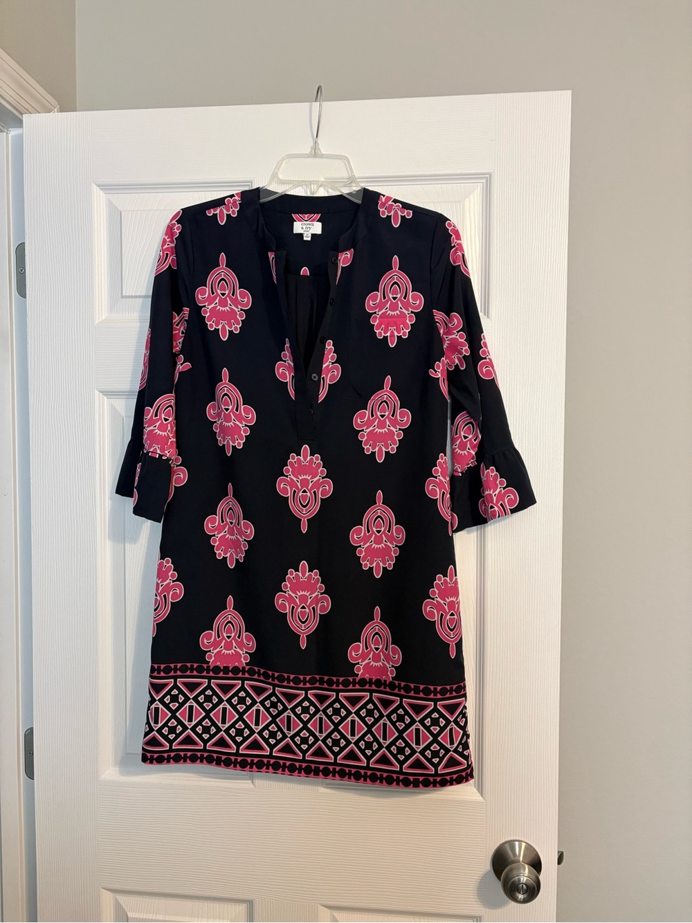 Crown & Ivy navy Dress with Pink Medallion Print